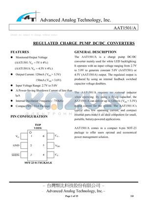 AAT1501A datasheet - REGULATED CHARGE PUMP DC/DC CONVERTERS