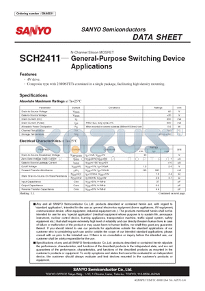 ENA0531 datasheet - N-Channel Silicon MOSFET General-Purpose Switching Device Applications