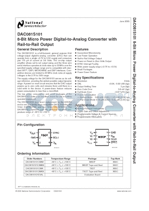 DAC081S101CIMMX datasheet - 8-Bit Micro Power Digital-to-Analog Converter with Rail-to-Rail Output