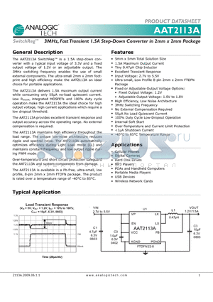 AAT2113A datasheet - 3MHz, Fast Transient 1.5A Step-Down Converter in 2mm x 2mm Package