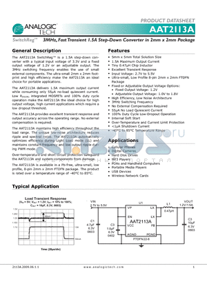 AAT2113AIXS-1.2-T1 datasheet - 3MHz, Fast Transient 1.5A Step-Down Converter in 2mm x 2mm Package