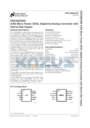 DAC082S085 datasheet - 8-Bit Micro Power DUAL Digital-to-Analog Converter with Rail-to-Rail Output