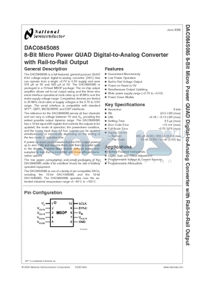 DAC084S085CIMM datasheet - 8-Bit Micro Power QUAD Digital-to-Analog Converter with Rail-to-Rail Output