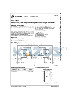 DAC0890CIJ datasheet - Dual 8-bit mP-Compatible Digital-to-Analog Converter