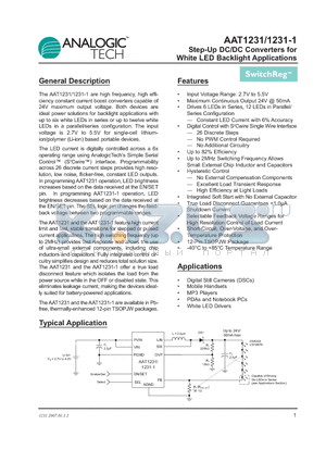 AAT1231ITP-T1 datasheet - Step-Up DC/DC Converters for White LED Backlight Applications