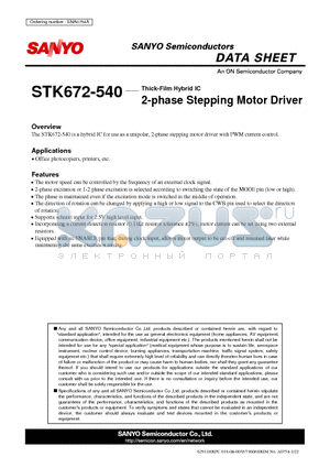 ENA0754A datasheet - Thick-Film Hybrid IC 2-phase Stepping Motor Driver