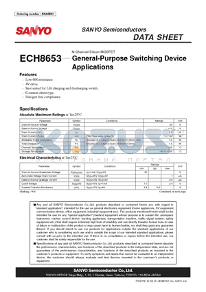 ENA0851 datasheet - N-Channel Silicon MOSFET General-Purpose Switching Device Applications