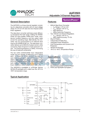 AAT2503 datasheet - Adjustable 3-Channel Regulator