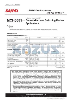 ENA0875 datasheet - P-Channel Silicon MOSFET General-Purpose Switching Device Applications