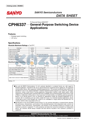 ENA0923 datasheet - P-Channel Silicon MOSFET General-Purpose Switching Device Applications