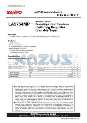 ENA0952 datasheet - Monolithic Linear IC Separately-excited Step-down Switching Regulator (Variable Type)