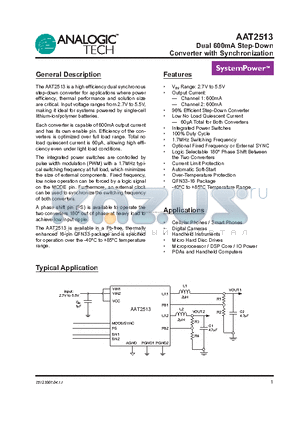 AAT2513 datasheet - Dual 600mA Step-Down Converter with Synchronization