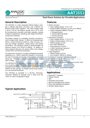 AAT2552 datasheet - Total Power Solution for Portable Applications