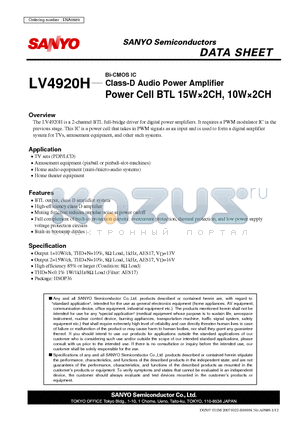 ENA0989 datasheet - Bi-CMOS IC Class-D Audio Power Amplifier Power Cell BTL 15W2CH, 10W2CH