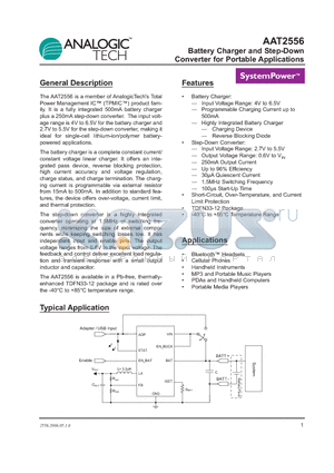 AAT2556 datasheet - Battery Charger and Step-Down Converter for Portable Applications