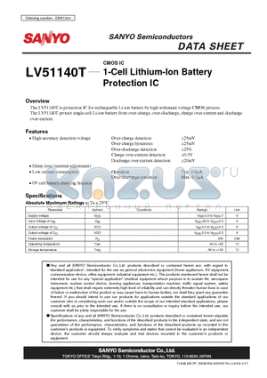 ENA1024 datasheet - CMOS IC 1-Cell Lithium-Ion Battery Protection IC