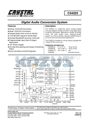 CDB4225 datasheet - Digital Audio Conversion System