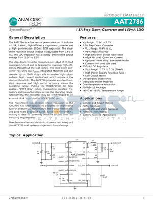 AAT2786 datasheet - 1.5A Step-Down Converter and 150mA LDO