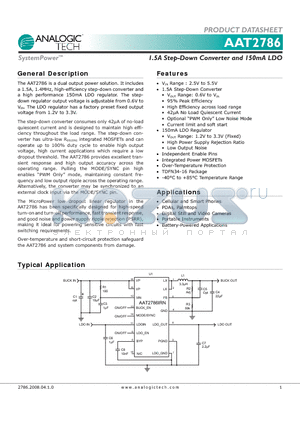 AAT2786IRN-AE-T1 datasheet - 1.5A Step-Down Converter and 150mA LDO