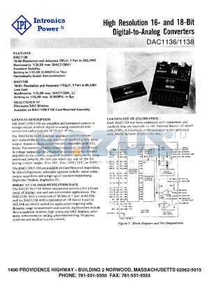 DAC1136 datasheet - High Resolution 16 and 18-Bit Digital-to-Analog Converters