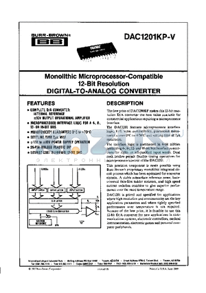 DAC1201 datasheet - Monolithic Microprocessor-Compatible 12-Bit Resolution DIGITAL-TO-ANALOG CONVERTER