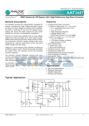 AAT2687IFK-AI-T1 datasheet - PMIC Solution for 24V Systems with 2 High Performance Step-Down Converters