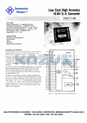 DAC1146 datasheet - Low Cost/High Accuracy 18-Bit D/A Converter