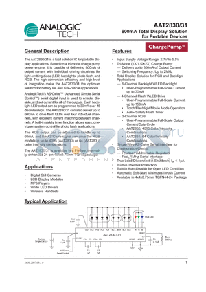 AAT2830 datasheet - 800mA Total Display Solution for Portable Devices