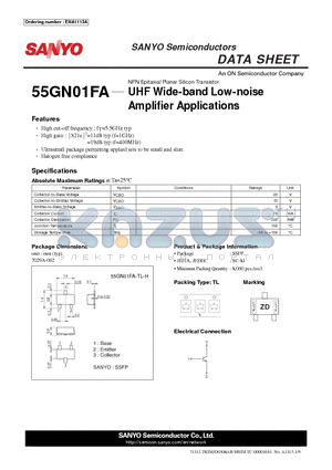 ENA1113A datasheet - UHF Wide-band Low-noise Amplifier Applications