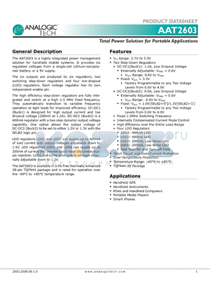 AAT2603INJ-2-T1 datasheet - Total Power Solution for Portable Applications