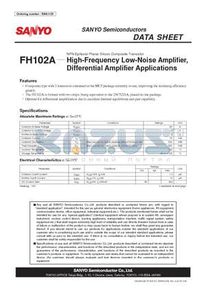 ENA1125 datasheet - NPN Epitaxial Planar Silicon Composite Transistor High-Frequency Low-Noise Amplifier, Differential Amplifier Applications