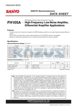 ENA1126 datasheet - NPN Epitaxial Planar Silicon Composite Transistor High-Frequency Low-Noise Amplifier, Differential Amplifier Applications