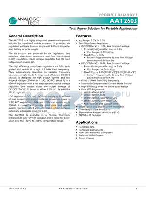 AAT2603 datasheet - Total Power Solution for Portable Applications