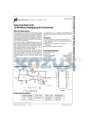 DAC1219 datasheet - 12-Bit Binary Multiplying D/A Converter