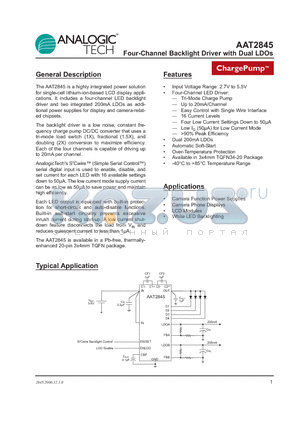 AAT2845 datasheet - Four-Channel Backlight Driver with Dual LDOs