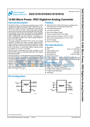 DAC121S101CIMK datasheet - 12-Bit Micro Power, RRO Digital-to-Analog Converter