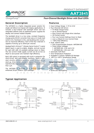 AAT2845IML-QG-T1 datasheet - Four-Channel Backlight Driver with Dual LDOs