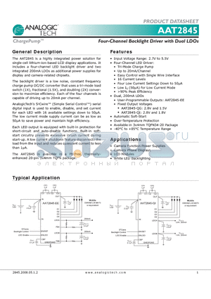 AAT2845IML-EE-T1 datasheet - Four-Channel Backlight Driver with Dual LDOs