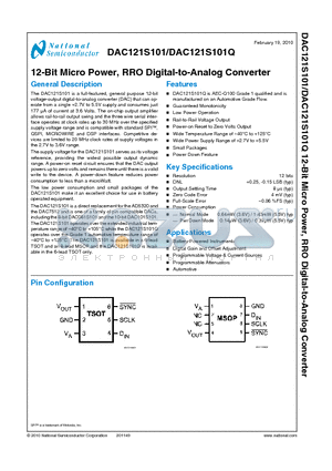 DAC121S101CIMKX datasheet - 12-Bit Micro Power, RRO Digital-to-Analog Converter