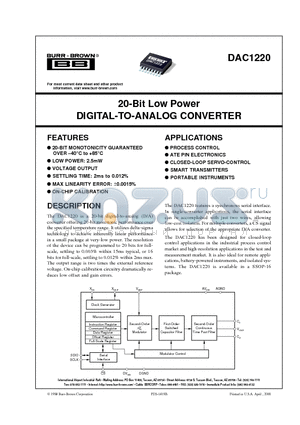 DAC1220E datasheet - 20-Bit Low Power DIGITAL-TO-ANALOG CONVERTER