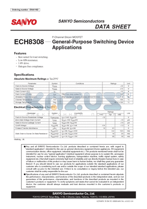 ENA1182 datasheet - P-Channel Silicon MOSFET General-Purpose Switching Device Applications