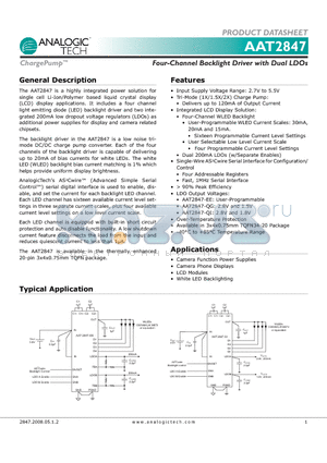 AAT2847IML-EE-T1 datasheet - Four-Channel Backlight Driver with Dual LDOs