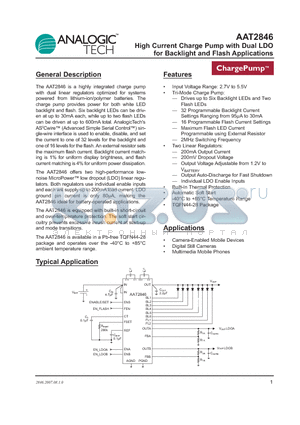 AAT2846 datasheet - High Current Charge Pump with Dual LDO for Backlight and Flash Applications