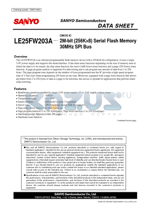 ENA1190B datasheet - CMOS IC 2M-bit (256K8) Serial Flash Memory 30MHz SPI Bus