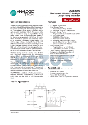 AAT2803 datasheet - Six-Channel White LED Backlight Charge Pump with Flash