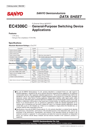 ENA1238 datasheet - P-Channel Silicon MOSFET General-Purpose Switching Device Applications