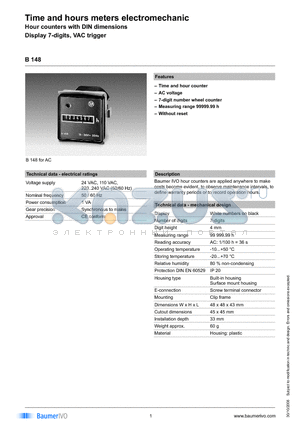 B148.007XC5C datasheet - Time and hours meters electromechanic