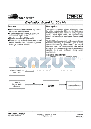 CDB4344 datasheet - Evaluation Board for CS4344
