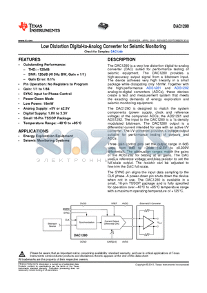 DAC1280 datasheet - Very Low Distortion Digital-to-Analog Converter for Seismic Applications