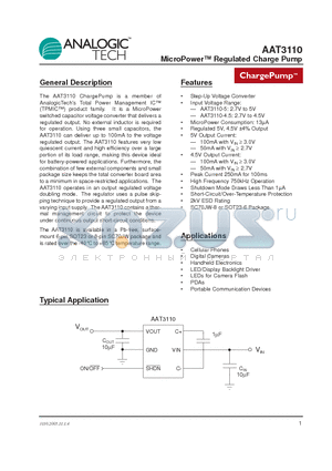 AAT3110IGU-5.0-T1 datasheet - MicroPower Regulated Charge Pump